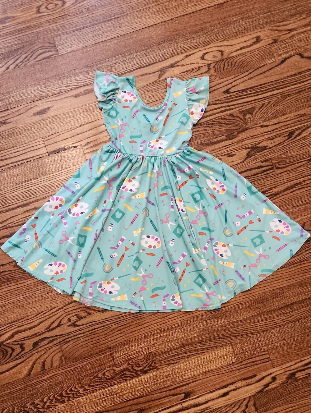 Dot Dot Smile Art Print Flutter Sleeve Dress Size 7